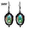 Versatile Dark Style Daily Wear Accessories 1 Pair Halloween Gothic Black Cat Earrings for Women, Vintage Jewelry with Skull Bat Patterns Punk Dangle
