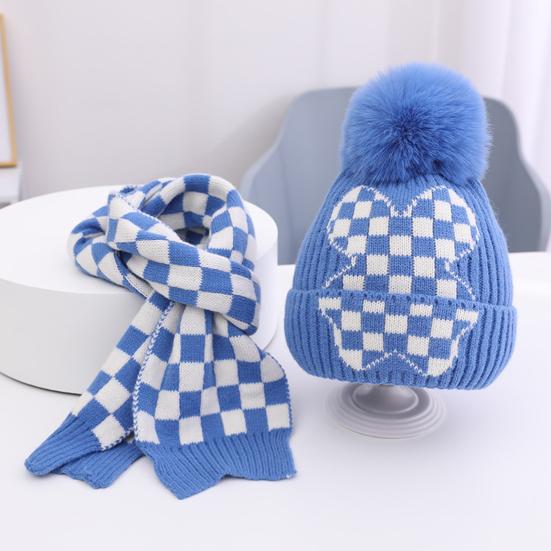 2Pcs/Set Children Hat Scarf Set Plush Ball Decor Thickened Velvet Lining Windproof Kids Winter Hat Scarf Set