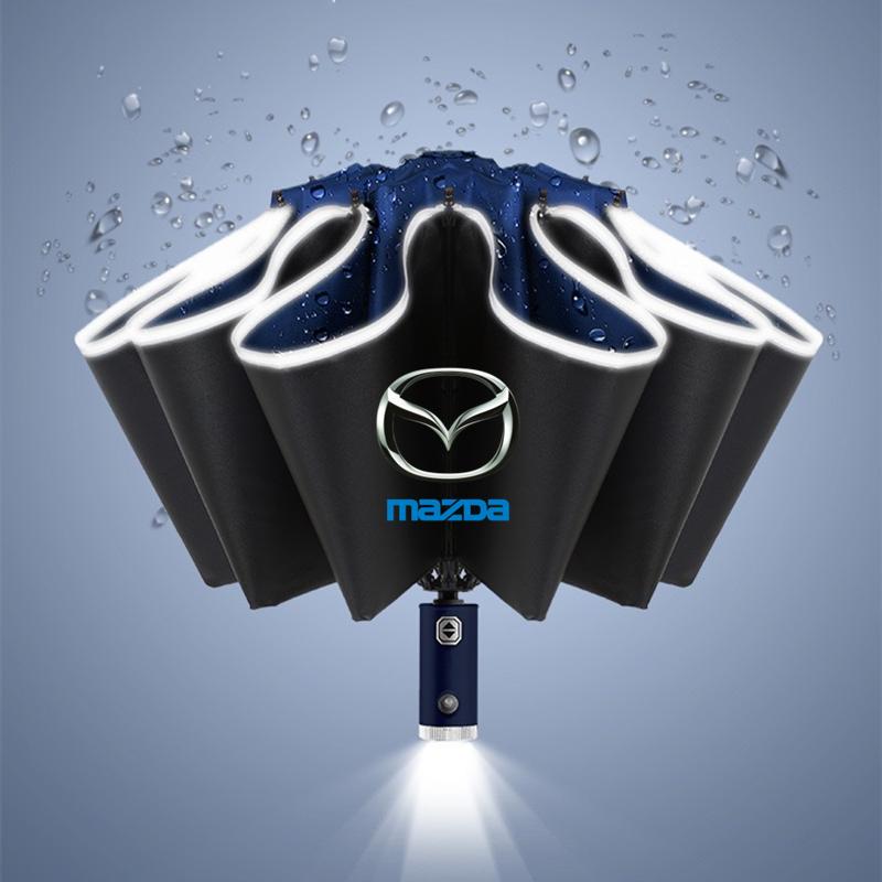 Car Sticker Reverse Folding Umbrella LED Flashlight Reflective Stripe Umbrella for Mazda 3 bk bl 323 Axela Atenza CX-3 CX-4 CX5
