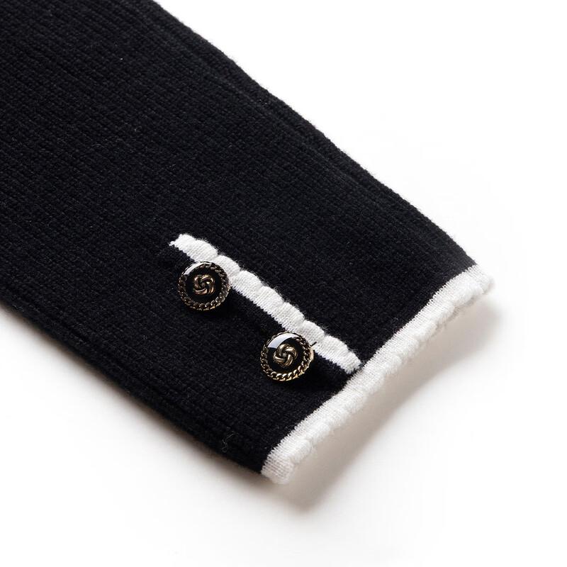 TUHUANG Women's Pure Wool Color-block Knit Cardigan