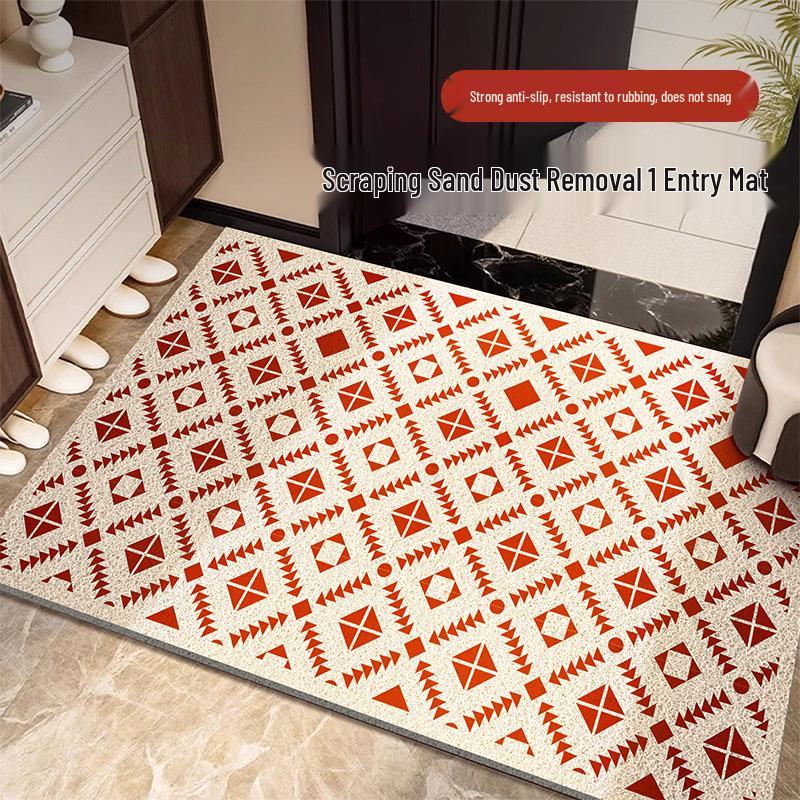 Geometric Entry Door Mat Silk Coil, Non-Slip, Wear-Resistant, Easy To Clean & Cut To Size