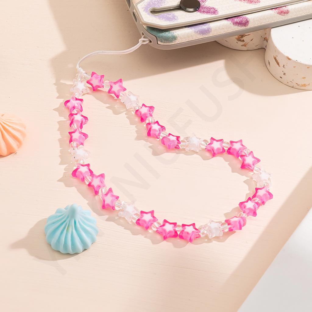 Acrylic colorful peach heart five-star mobile phone chain fashionable short anti-lost mobile phone lanyard women's key lanyard