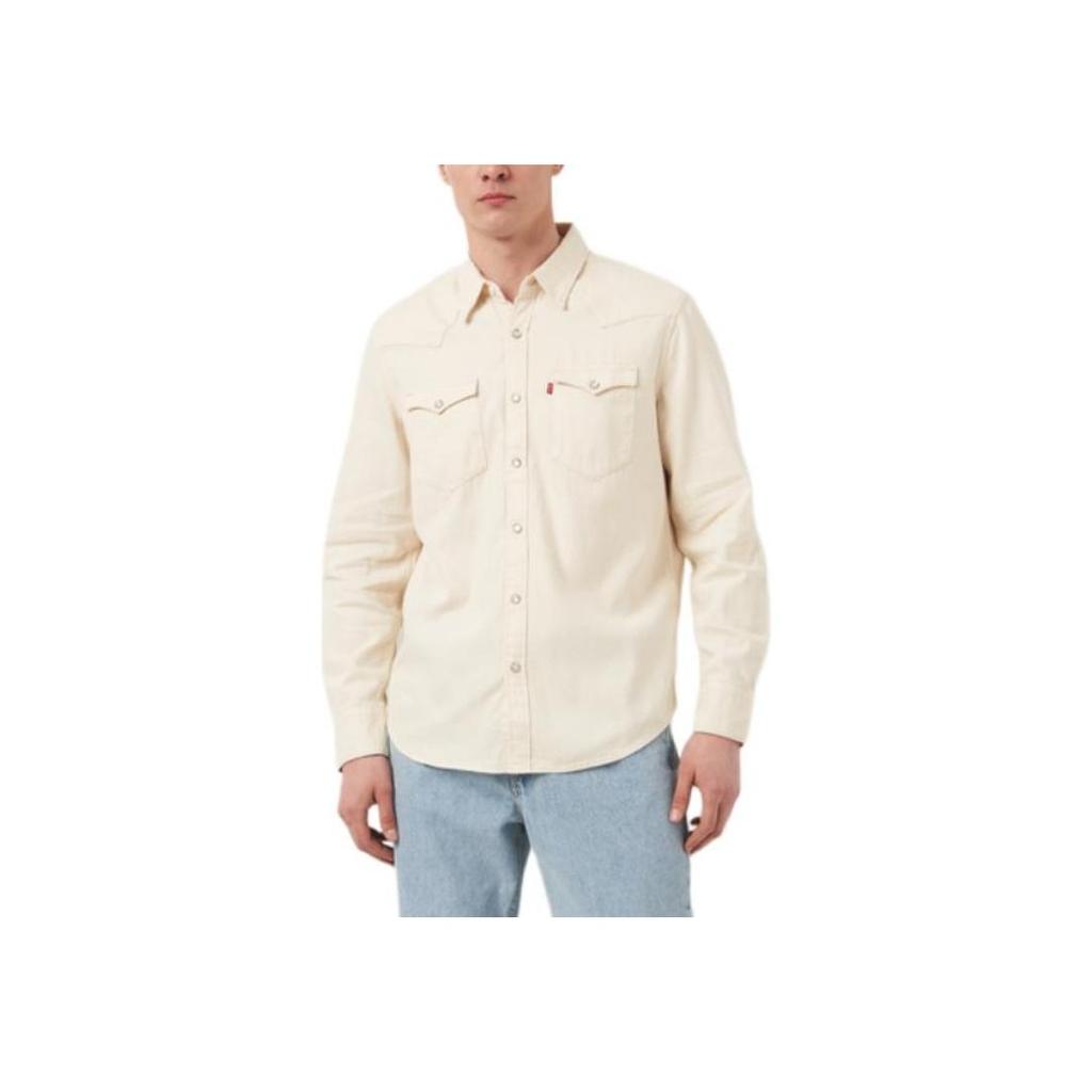 Levis Barstow Standard Fit Western Shirt 50S Solid Color Collar Single-Breasted Fitted Long Sleeve Shirt Men Shirts Off-White 85744-0068