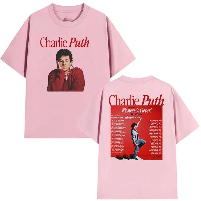Vintage Hochwertiges T-Shirt Charlie Puth Whatevers Clever World Tour 2026 Merch T-Shirt Unisex Hip Hop Übergroßes Baumwoll-T-Shirt