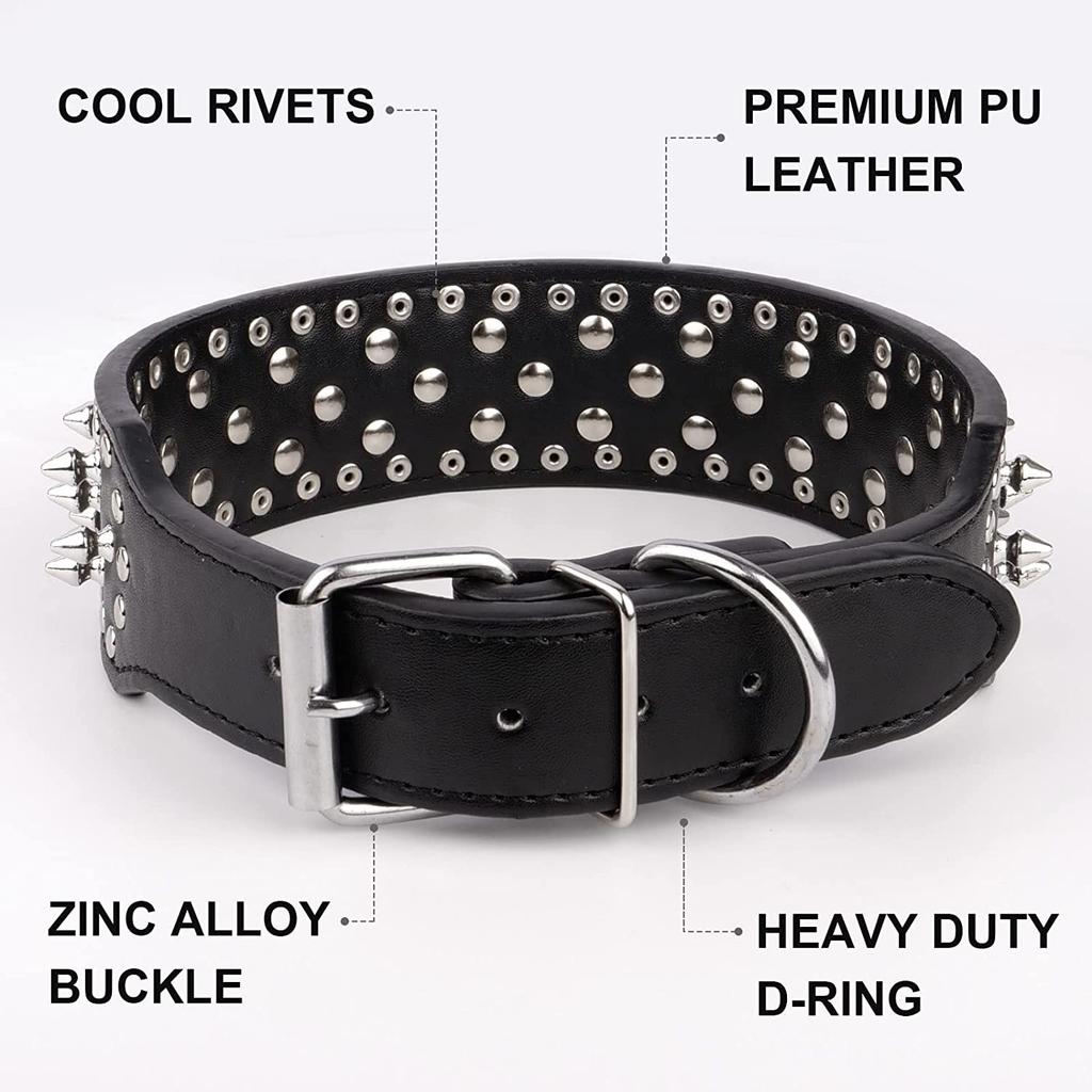 Spiked Large Dog Collar For Medium Large Breeds L-3XL Pitbull Mastiff Boxer PU Leather 4 Colors Big Dog Collar for Large Dog