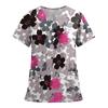 Women's Fashion Printed Short Sleeve V Neck Pattern Tops Pocket Working T-shirts