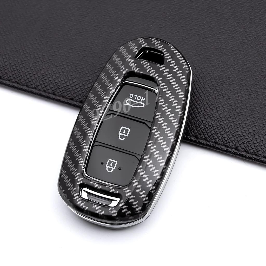 Abs Carbon Fiber Car Smart Key Cover Case Keychain For Hyundai Elantra I30 Venue Palisade Accent Santa Fe Veloster Kona
