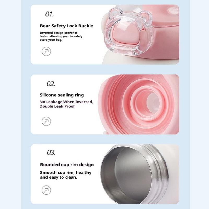 Children'S Stainless Steel Thermos Cup Cute Straw Portable Kettle Simple Design 304 Steel Water Bottle For Kids