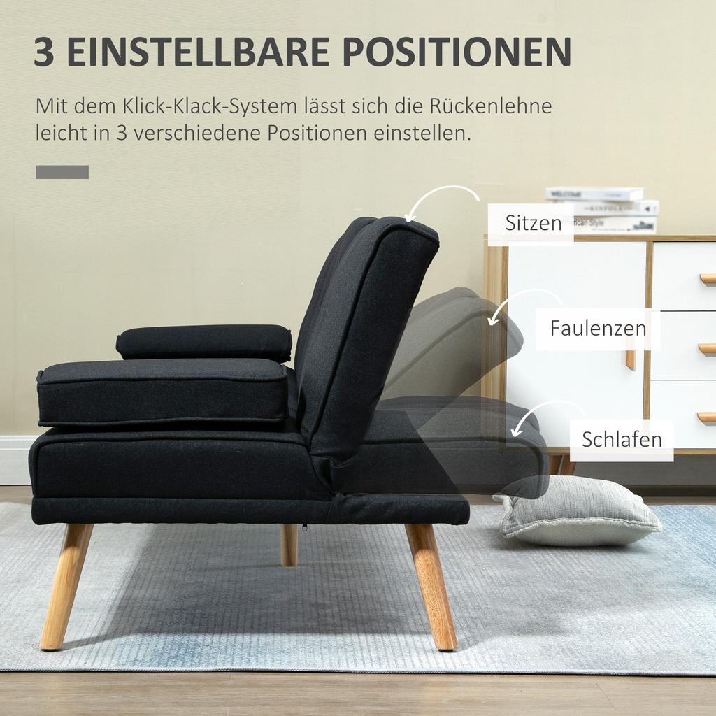 Sofa Bed, Guest Bed, Adjustable Backrest, Foldable Table, 181x77x78 cm, Black