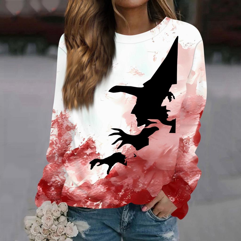 Tops für Damen, Damen, Casual Fashion, Halloween-Print, Langarm, Rundhalsausschnitt, Pullover, Top, Bluse, Ropa De Mujer, Kleidung