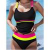 New Triangular Split High-waisted Swimsuit for Women European and American Backless Conservative Color-blocking Tankini
