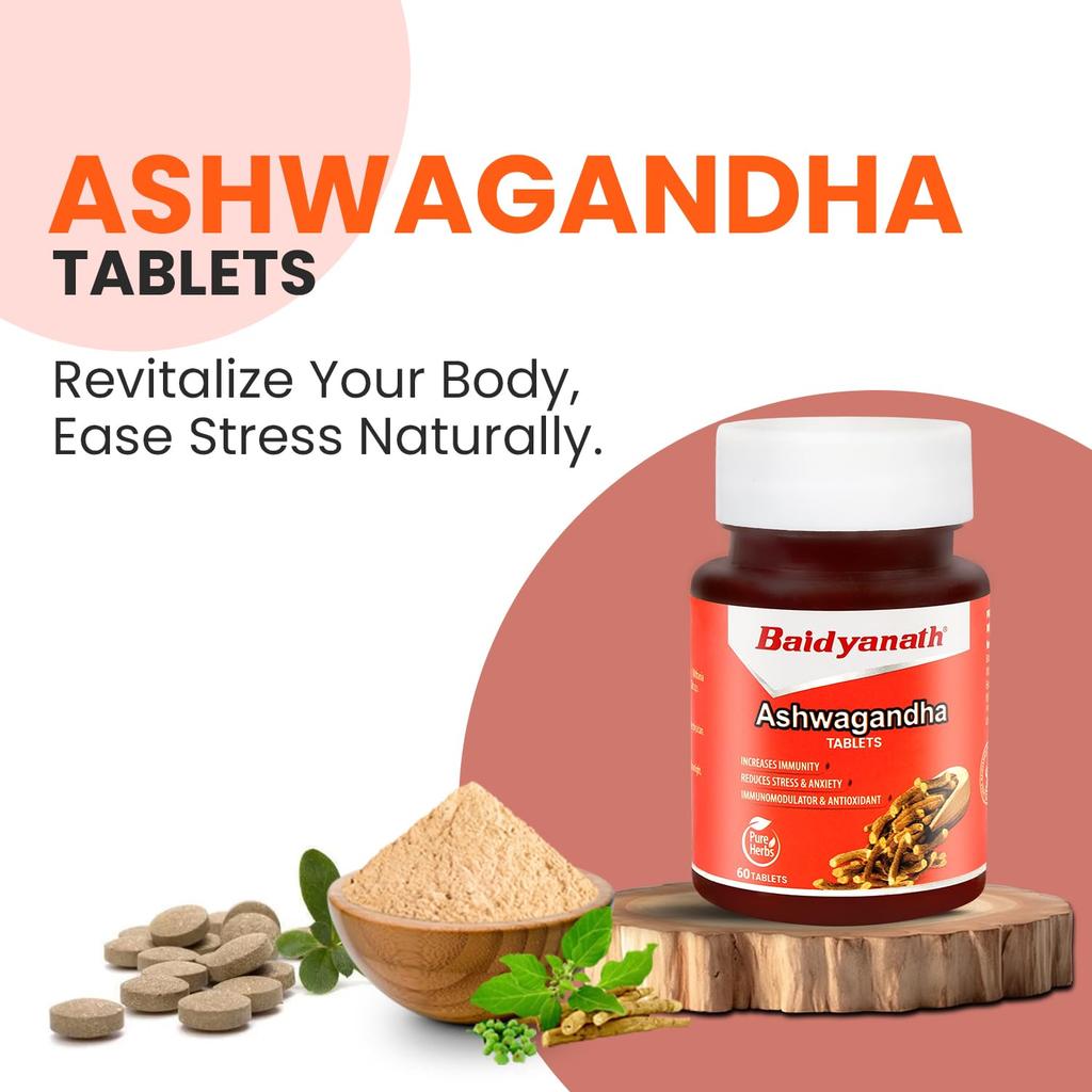 Baidyanath Ashwagandha Tablets 60  for Daily Wellness Stress Relief and Energy Boost