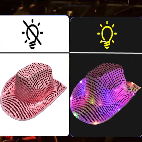 LED Light-Up Cowboy Hat Retro Western Style Luminous 9 Color Available Christmas Party Nightclubs