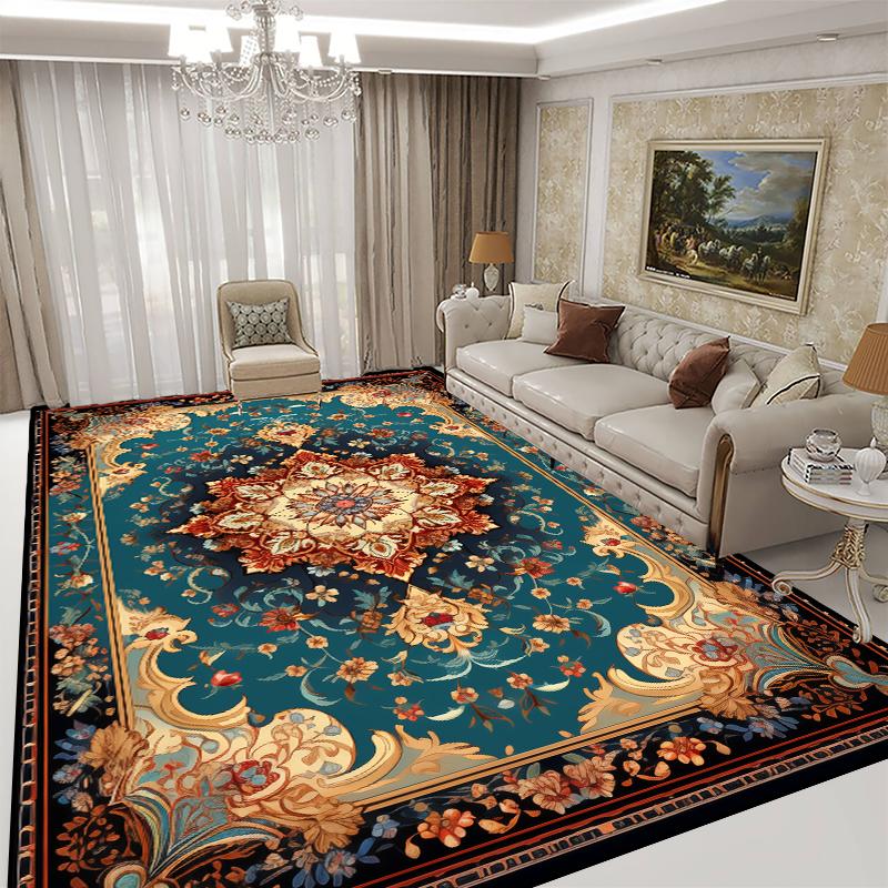 Persian Style Red Carpet for Living Room Washable Luxury American Hairless Table Area Rug for Bedroom Home Anti-slip Floor Mat