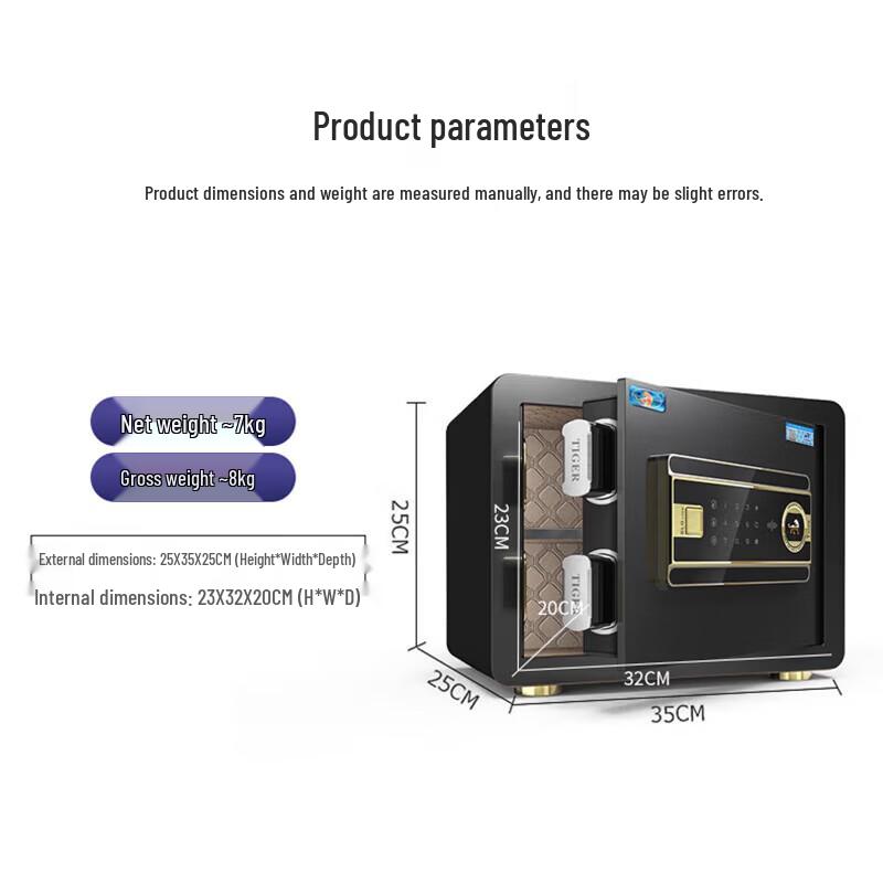 Tiger Boru 25cm Smart Home Office Safe with Fingerprint, Password & WiFi