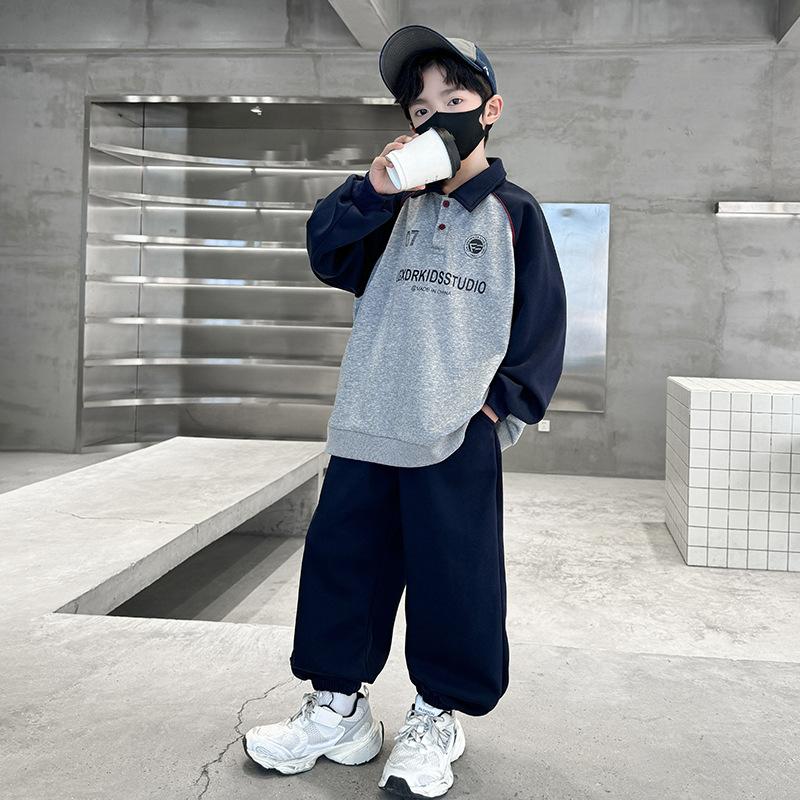 Children's Fashion Leisure Suit 2025 Spring Boys Handsome Sports POLO Shirt Hoodie Suit