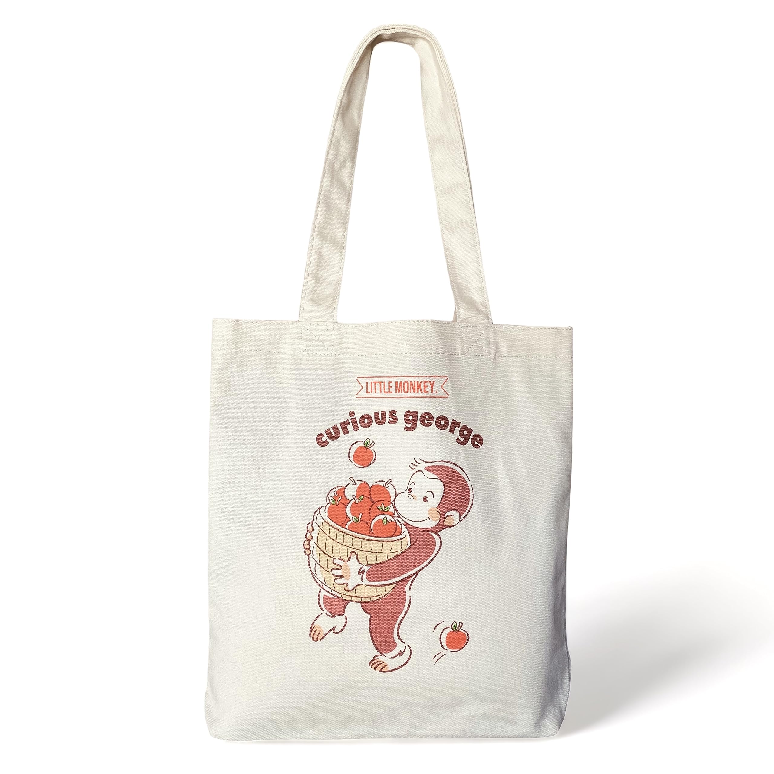 [И Санс] Сумка-шоппер  Любопытный Джордж , Холщовая, Формат А4, Большой объем, Холщовая сумка-шоппер с карманом (яблоко)