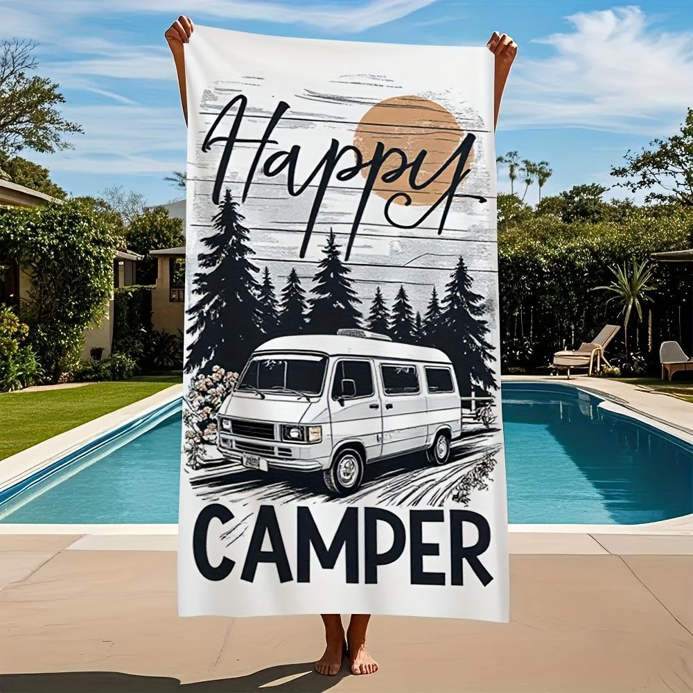 

Retro Camper Van HAPPY CAMPER Microfiber Towel, Ultra-Fine Quick-Dry for Beach Gym Home Unisex W40*H60(CM)