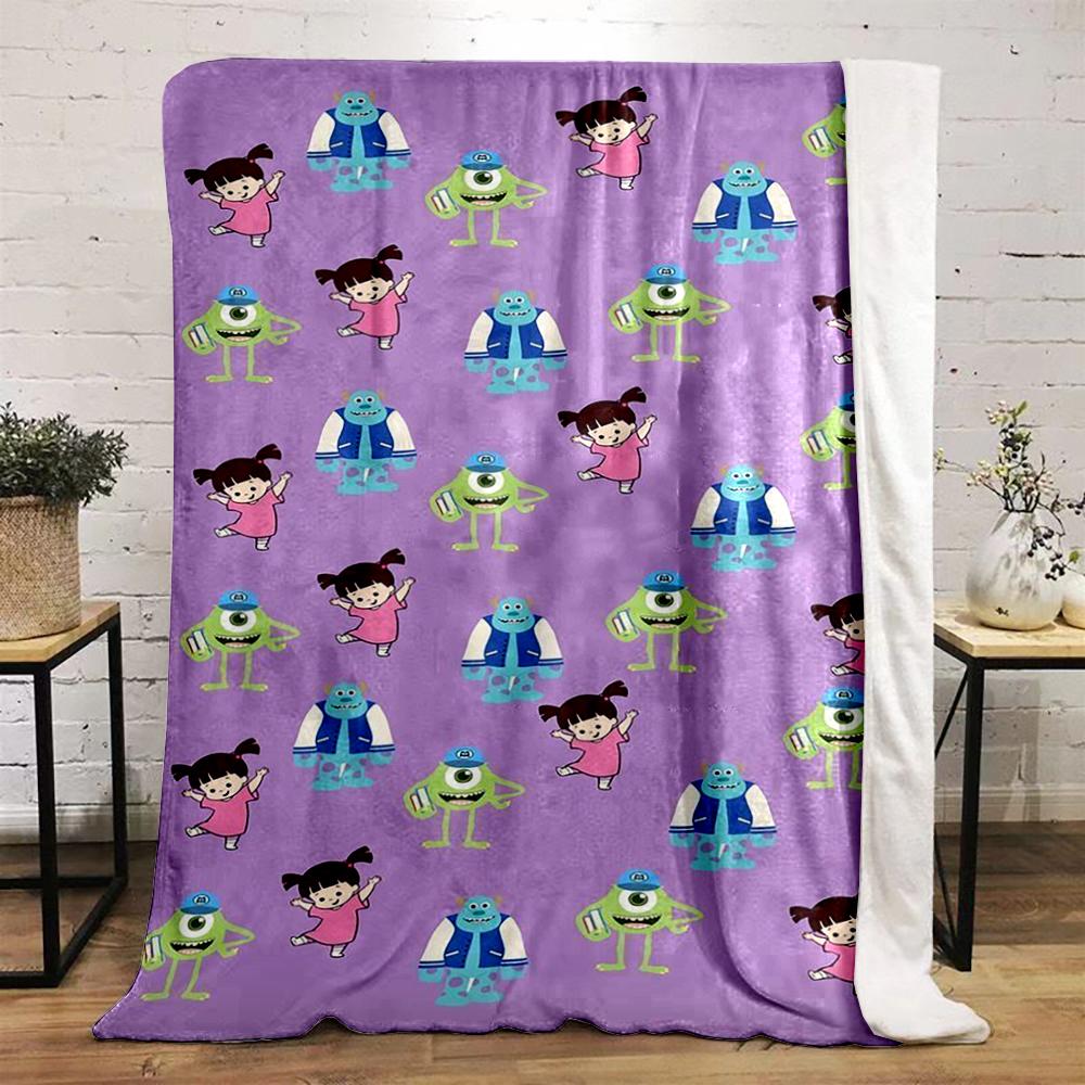 "Purple Cartoon Monsters and Girl Design Carpet - Flannel blanket for bedroom, living room, sofa, and nap."