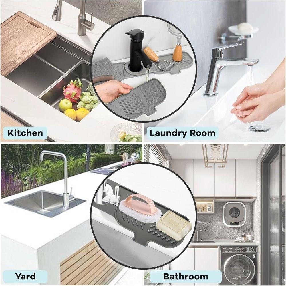 Slope Shape Sink Splash Guard Rotatable Faucet Drip Catcher Tray Sink Faucet Mat  Kitchen Sink