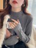Women's White Half-High Neck Ruffle Trim Knit Sweater - Autumn/Winter 2025 Collection
