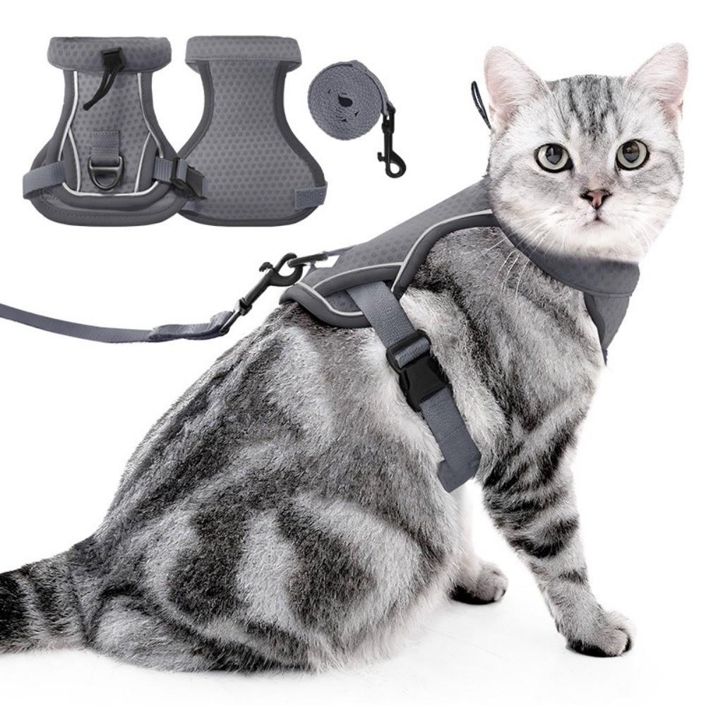 Reflective Design Cat Harness Vest Adjustable Vest Escape Proof Cat Lead Leash Comfortable Breathable Pet Walking Harness