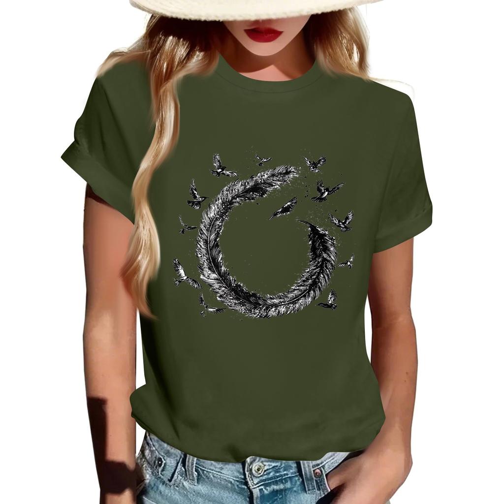 Women's Fashion Casual Printed Short Sleeve Round Neck Pullover Tops