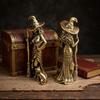 Witch Figurine with Broom Desktop Copper Plated Ornament Craft