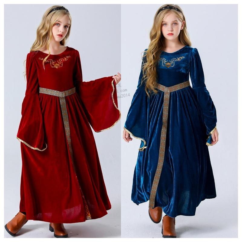 Halloween Parent-Child, Vintage Court Ball Trumpet Sleeve European Medieval Dress