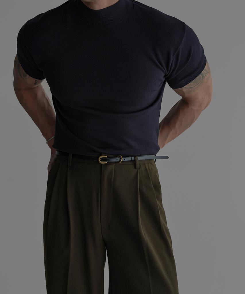 Baulopeulodeogteu Soft Mock Turtleneck Short Sleeve Knit [Navy]