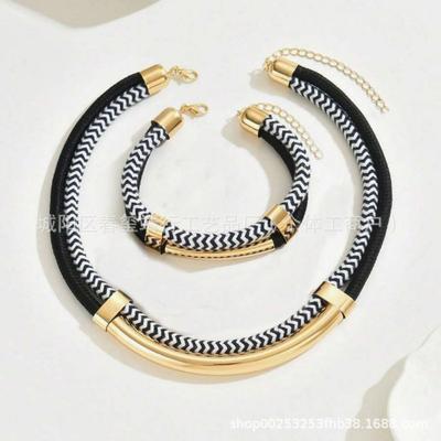 Personalized Double-Layer Braided Rope Pipe Bracelet Necklace Jewelry Set Creative Women'S Jewelry Set