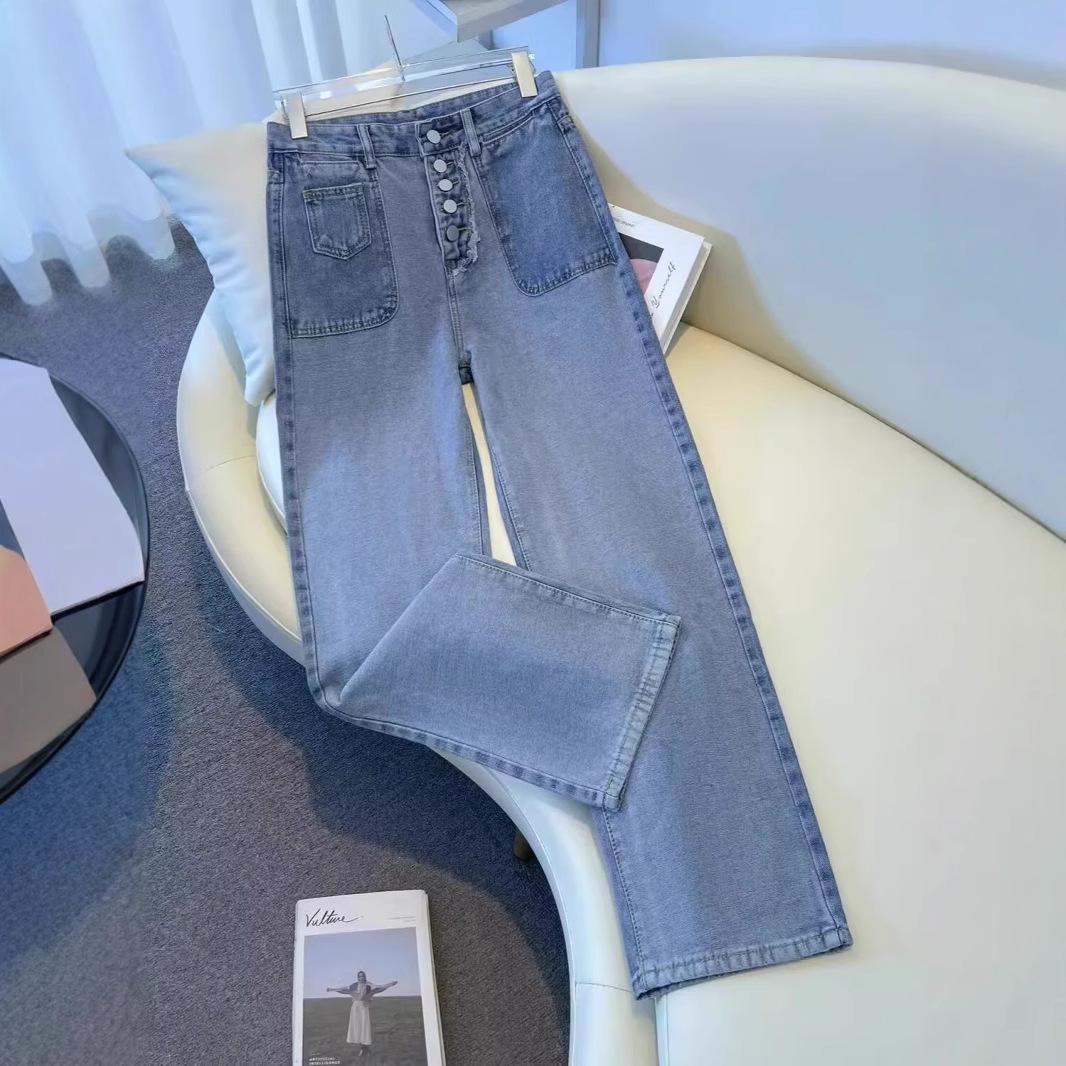 

Women s High-Waist Slim Wide-Leg Jeans for Spring/Winter 2024 2XL синий