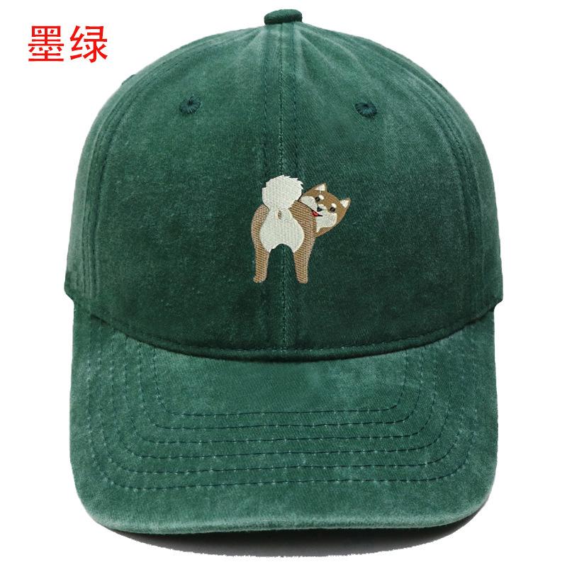 Cartoon cute puppy embroidery washed retro soft top baseball cap men's and women's casual outdoor sunshade cap