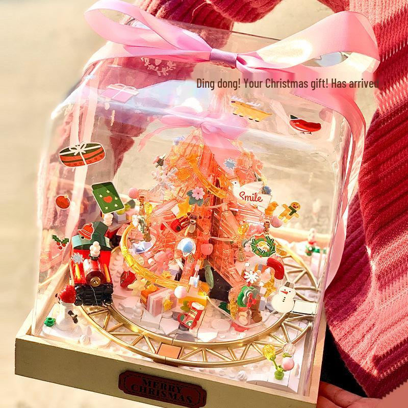 

Feile Feimi Pink Christmas Tree DIY Building Blocks - Romantic Desktop Ornament, Festival Gift for Girlfriend