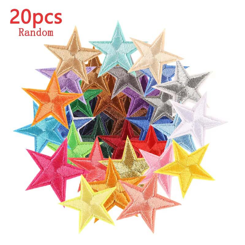 

20pcs Five-Pointed Star Patches Lots For Clothing Iron On Random Bulk Thermal Adhesive Embroidery Sew Patches