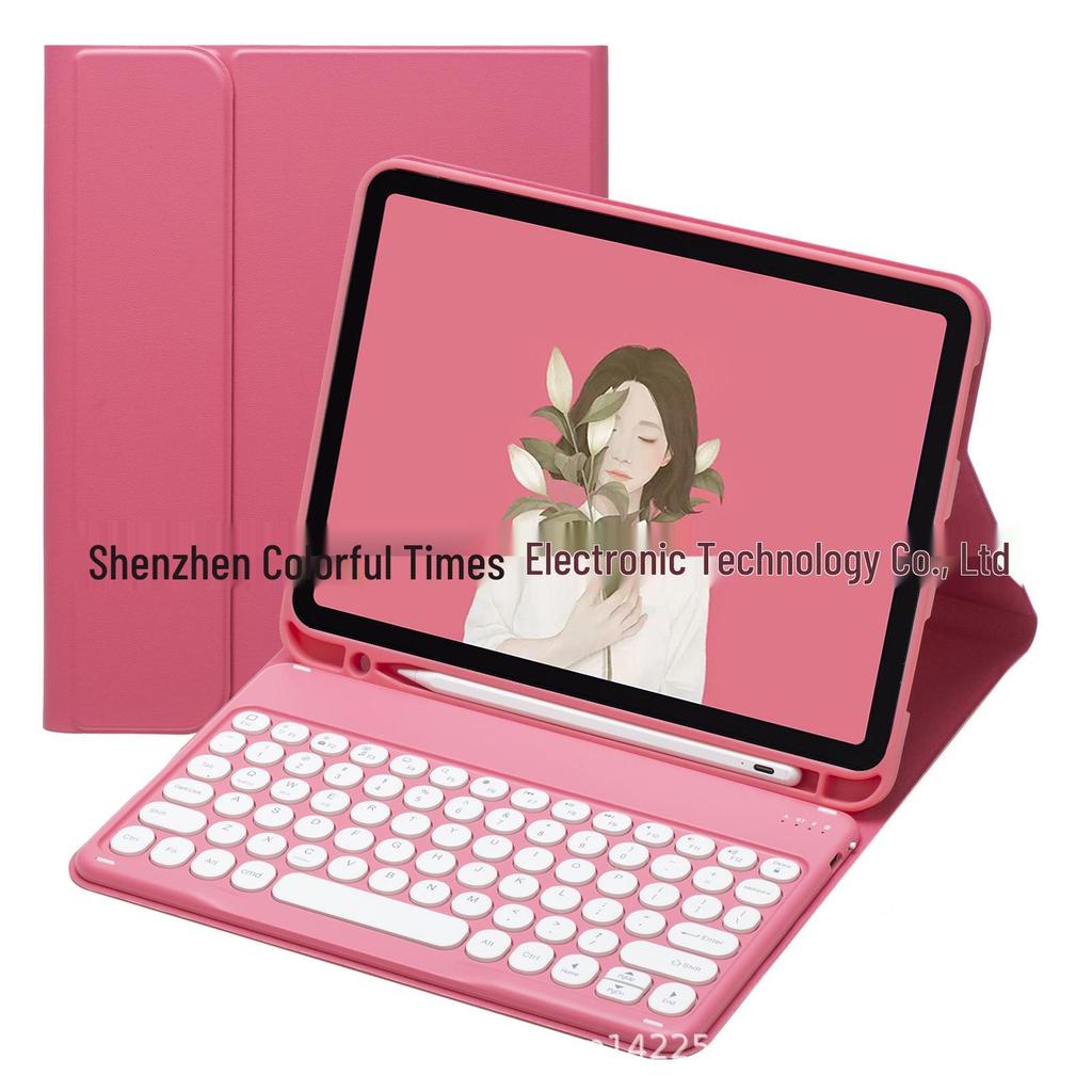 iPad Round Key Bluetooth Keyboard Leather Case with Pen Slot for Air/Pro/A16