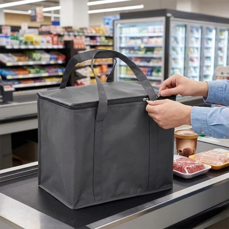 Thermal Insulated Food Delivery Bag Tear Resistant Aluminum Foil Lining Reusable Zipper for Commercial Food Delivery Service