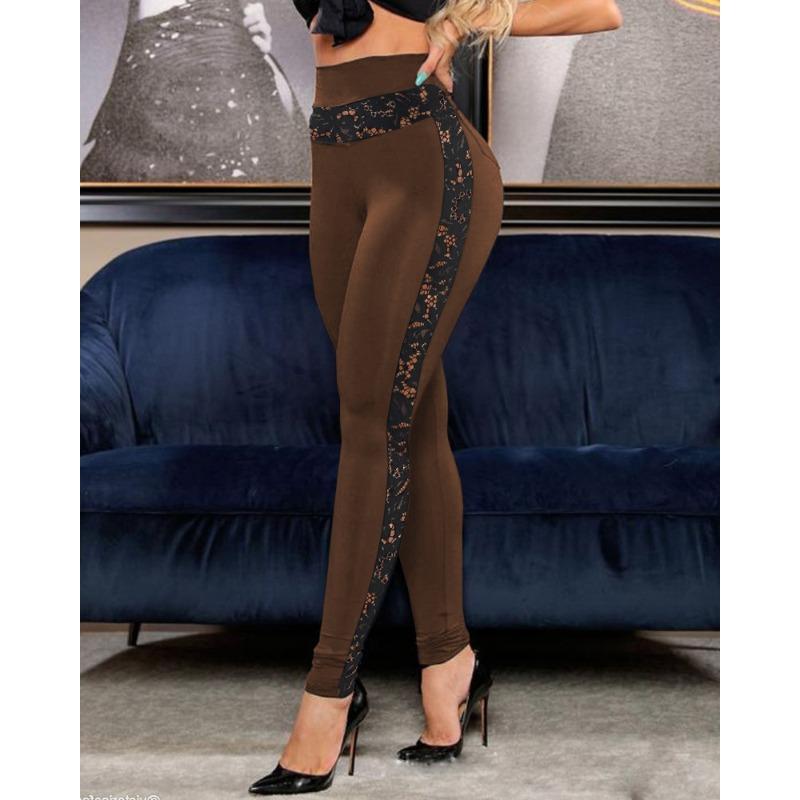 Women's Fashion Casual Colour Block Print High Waist Trousers Pants & Capris