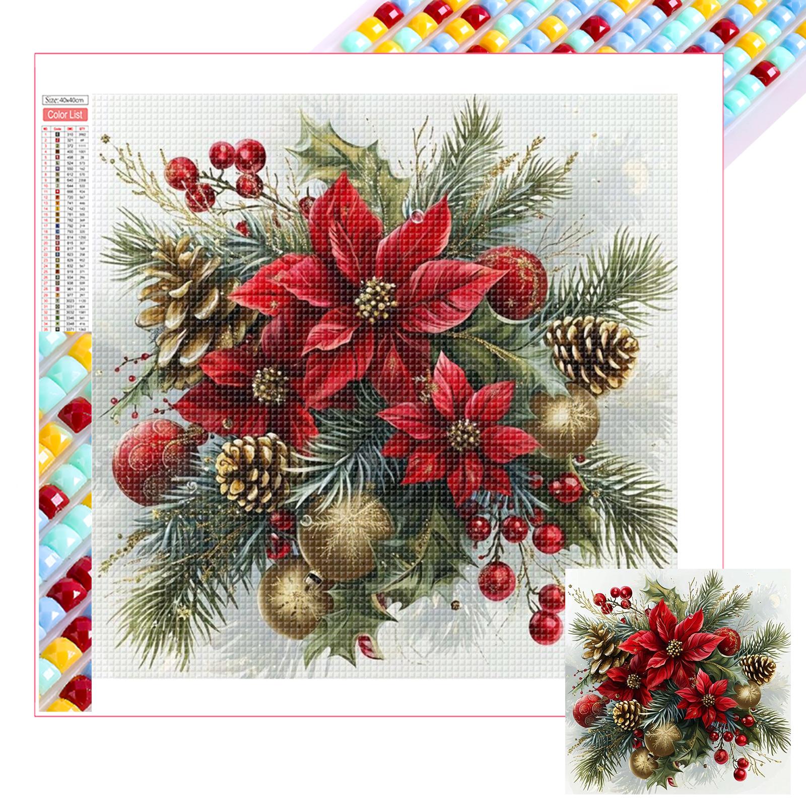 Christmas Flowers 5D DIY Square Full Drill Diamonds Dots Gem Art Kits for Adults Home Decor Diamond Dots Paintings 13.78x13.78in