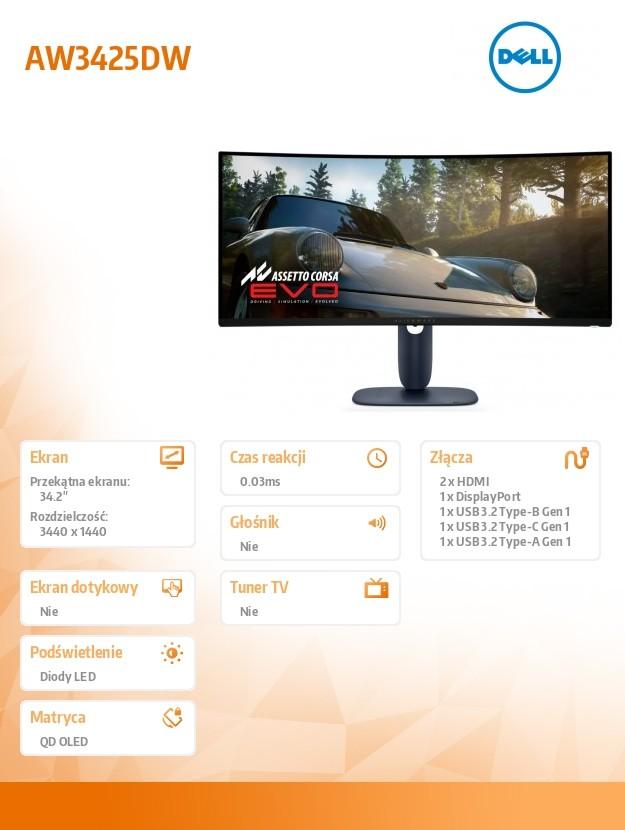 Monitor AW3425DW 34,2 Zoll Curved AMD FreeSync QD-OLED 240Hz WQHD (3440x1440)/21:9/1xDP/2xHDMI/1xUSB 3.2/1xUSB-C/3J AES&PPE
