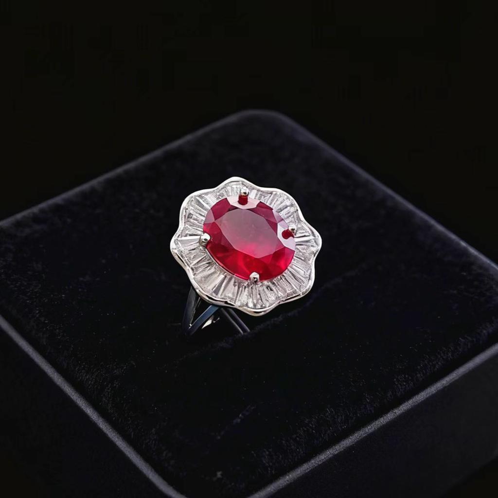 Imitation Natural Ruby Sapphire Ring Women's Fashion Coconut Round High Carbon Diamond Ring Jewelry