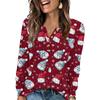 Women's Fashion V-Neck Button-Up T-Shirt With Christmas Print Long-Sleeved Top