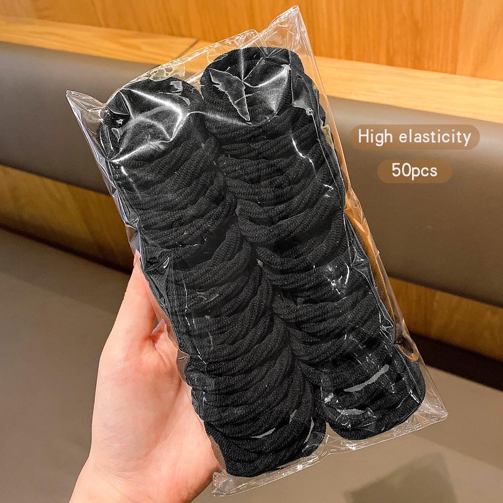 50 black high elasticity thick seamless rubber bands suitable for daily use as hair rings and accessories
