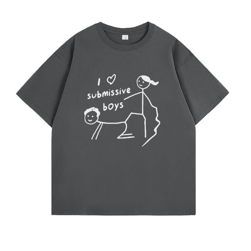 I Love Submissive Boys American-style Fun Pure Cotton Printed Short-sleeved Vintage Loose T-shirt Trend