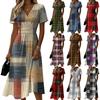 Ladies' Plaid Casual Fashionable Short Sleeved V-neck Dress