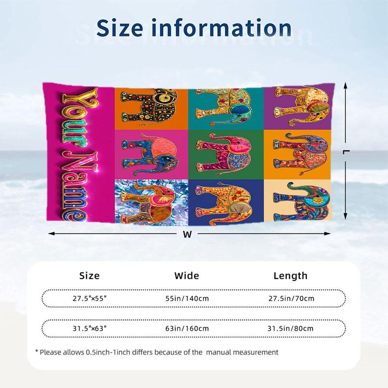 Elephant Theme Beach Towel Personalized Custom Name & Text Soft Quick Dry Beach Towel for Swimming Travel