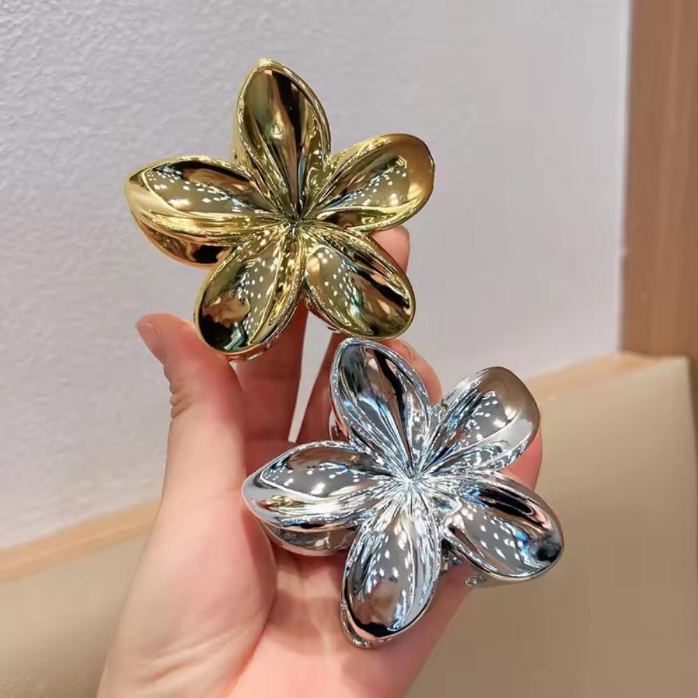 

2Pcs 8CM Flower Hair Claw for Women Large Hair Crab Clamps Ponytail Shark Clip Headdress Hair Accessories Golden+Silvery