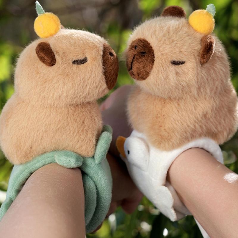 Capybara with Tangerine Plush Bracelet Fun Accessory for Children Kids Bracelet Cartoon Wristband Photo Props