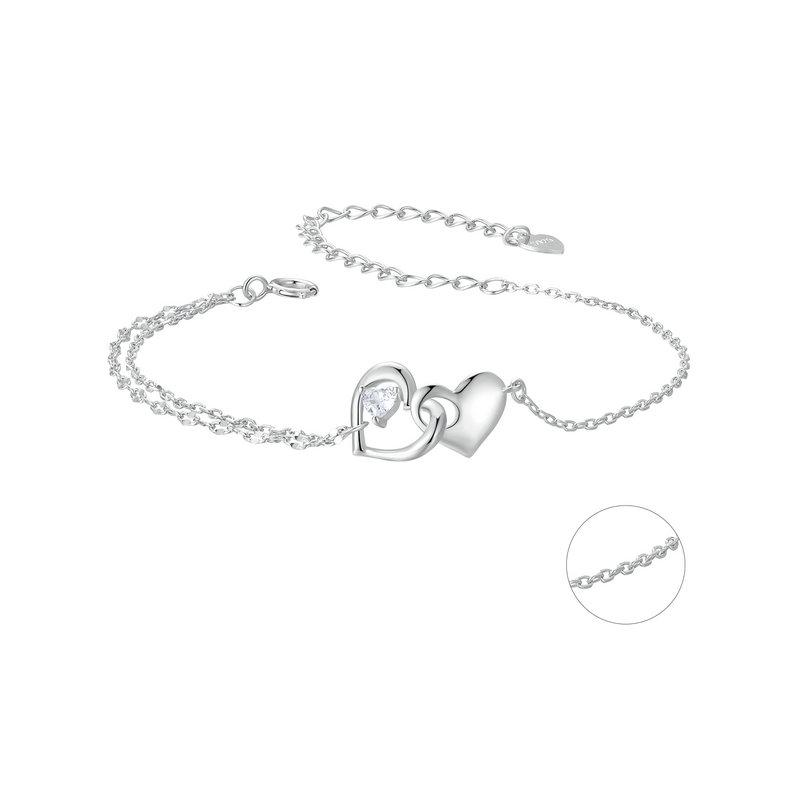 Bamoer 925 Sterling Silver Jewelry Forever Love Heart Double Chain Bracelet Friendship Adjustable Charm Bracelet Gift for Women