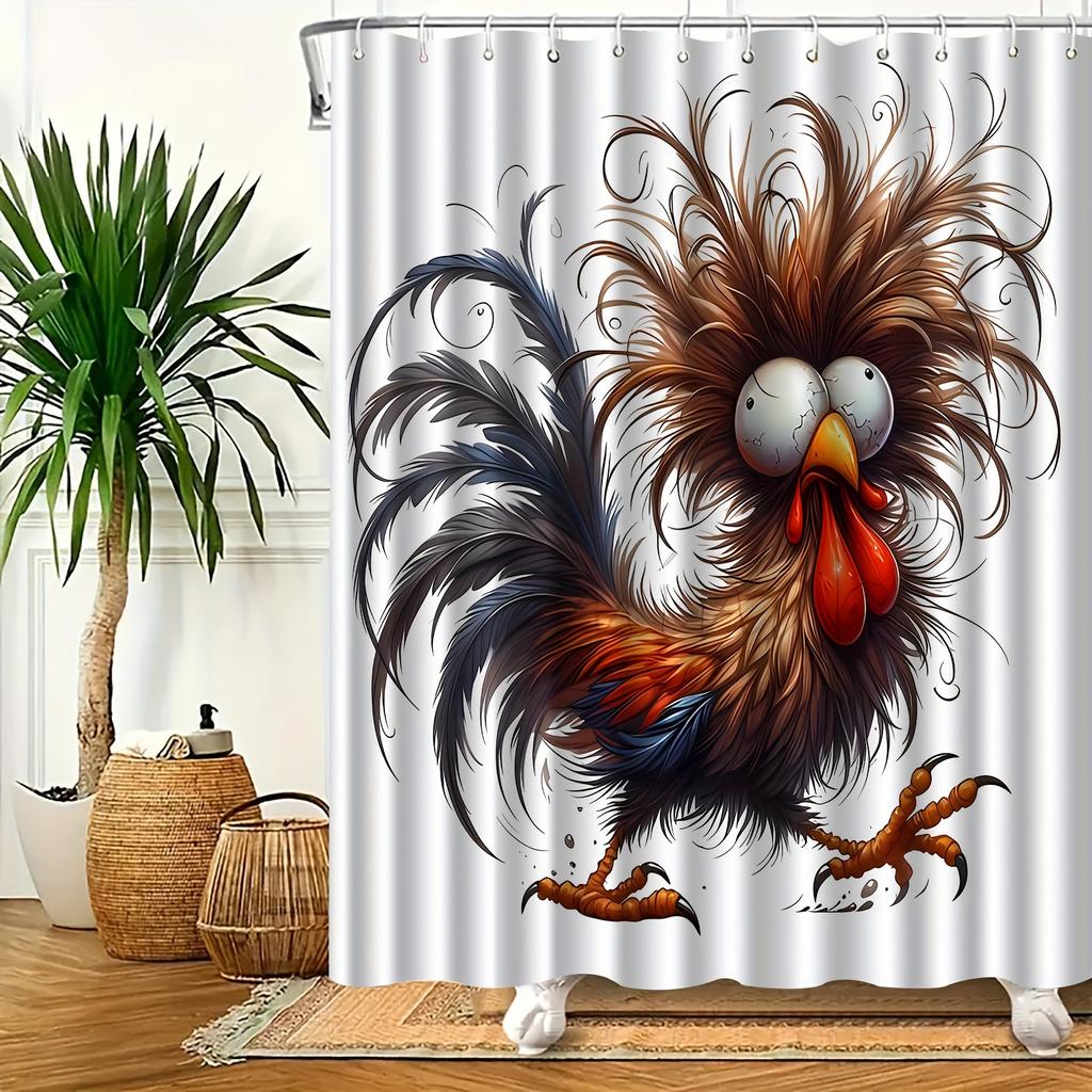 Funny Rooster Shower Curtain Cartoon Chicken Art Humor Animal Design Bathroom Decor Waterproof Printed Bath Curtain Home Fashion